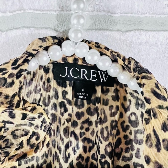 J. Crew Ruffle Button Down Leopard Print Crinkle Chiffon Blouse Size 0 - Picture 7 of 12